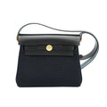 Hermes Herbag Zip 20 Shoulder Bag Black Gold Vache Hunter Toile Military
