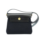 Hermes Herbag Zip 20 Shoulder Bag Black Gold Vache Hunter Toile Military