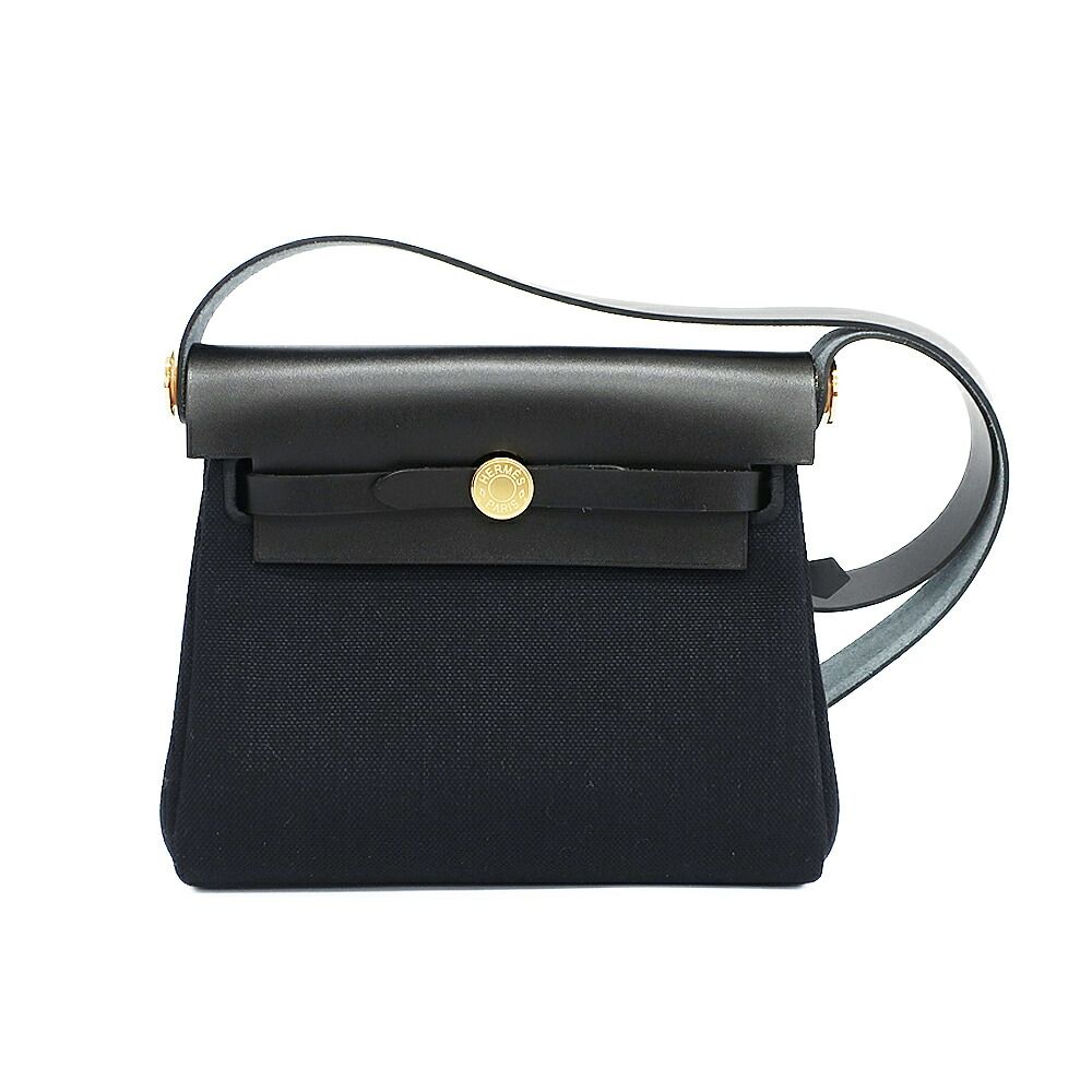 Hermes Herbag Zip 20 Shoulder Bag Black Gold Vache Hunter Toile Military
