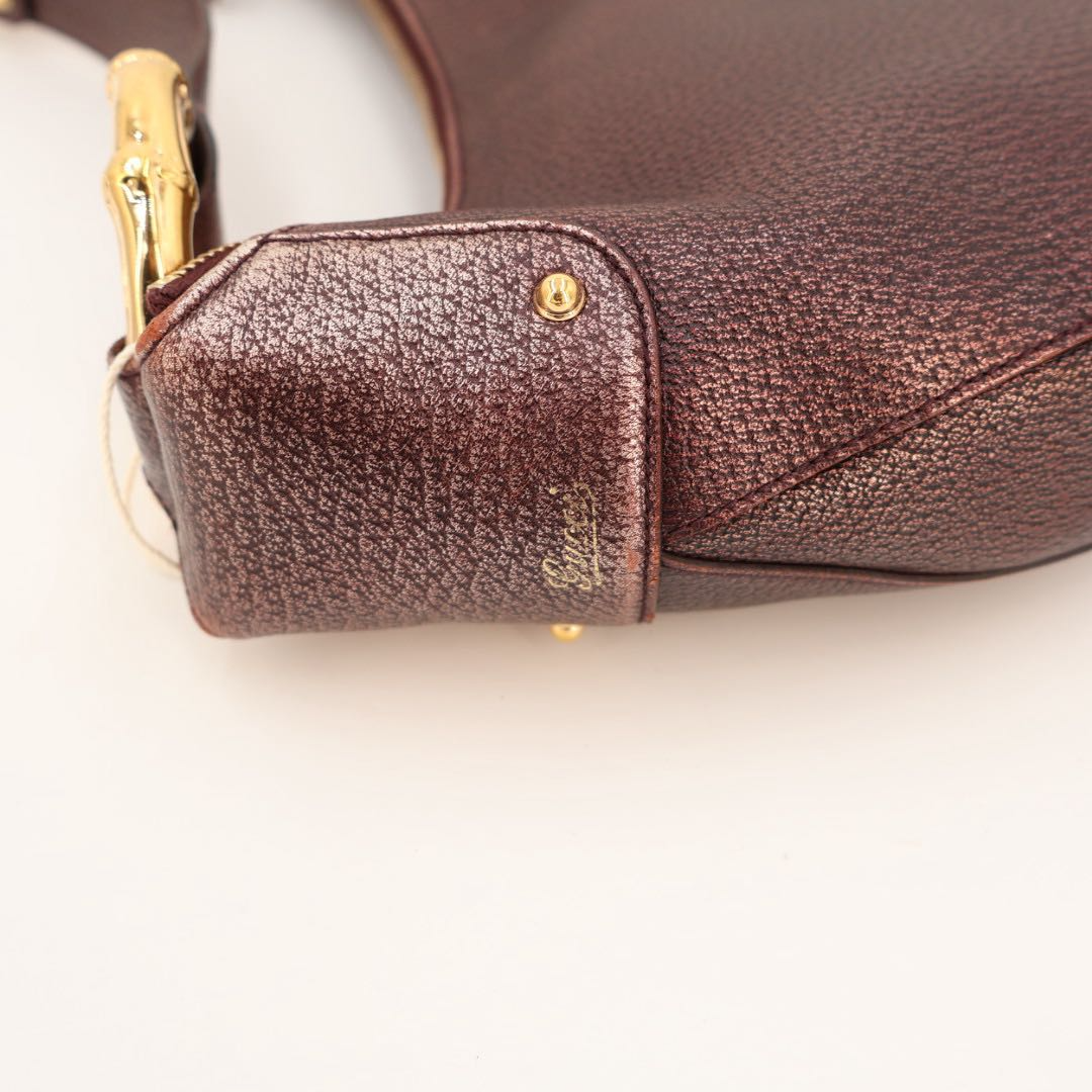 Gucci Shoulder Bag Gunmetal Bordeaux Logo Leather Bamboo — view 7