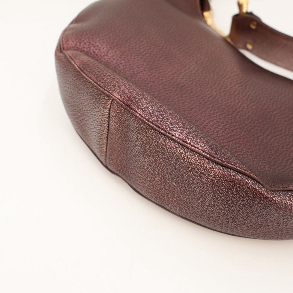 Gucci Shoulder Bag Gunmetal Bordeaux Logo Leather Bamboo — view 8