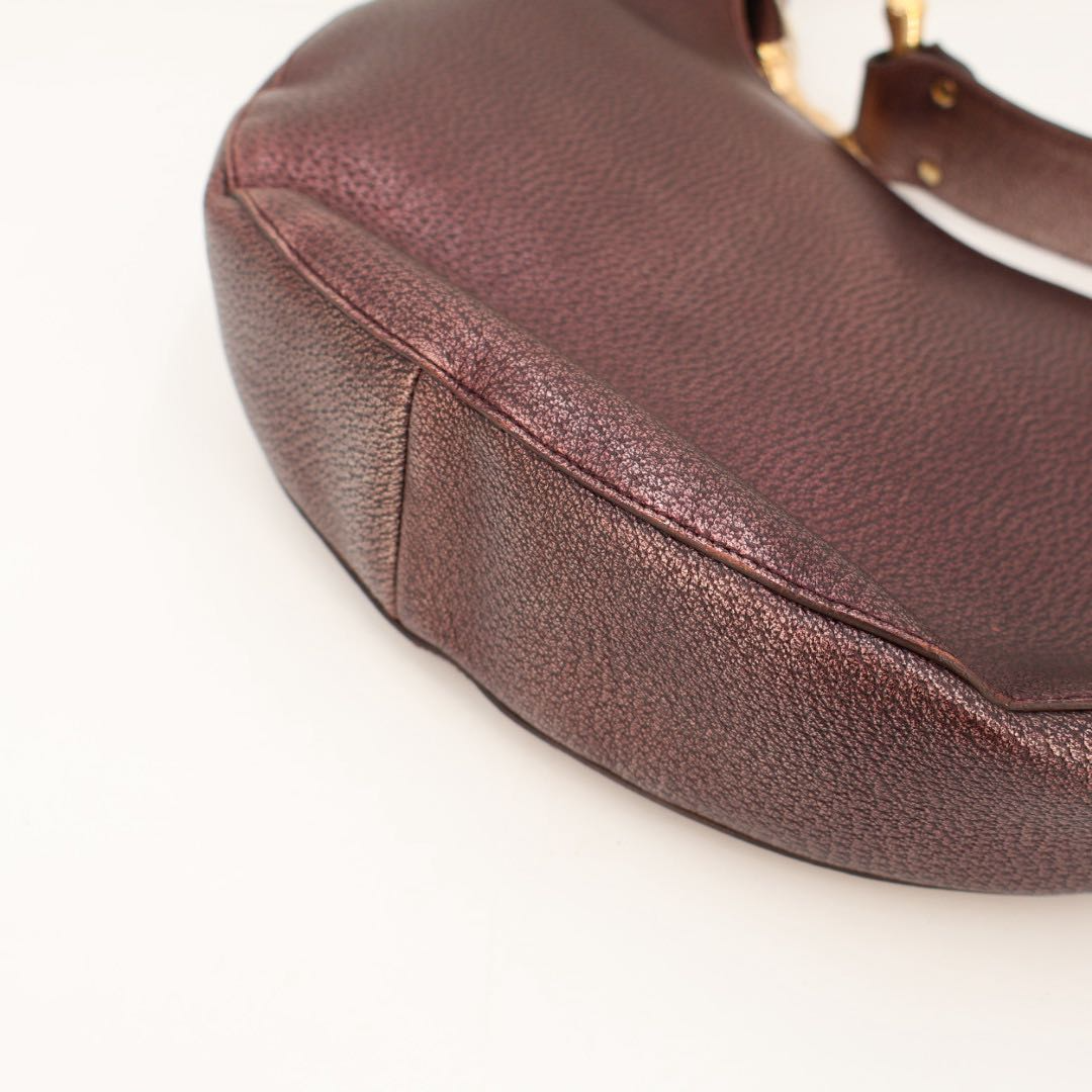 Gucci Shoulder Bag Gunmetal Bordeaux Logo Leather Bamboo — view 8
