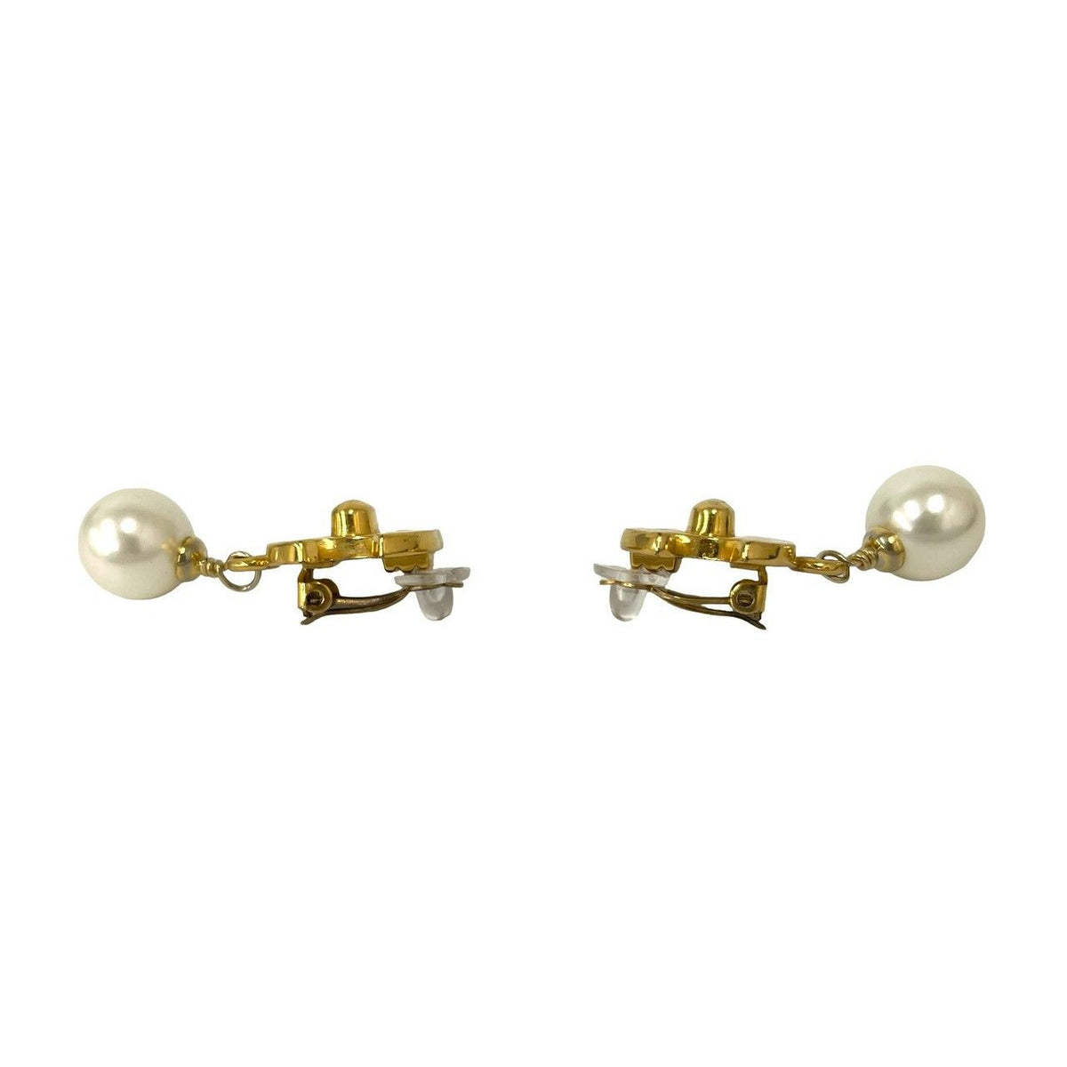 Chanel With Rice 96P Vintage CC Logo Faux Pearl Earrings Gold — view 3
