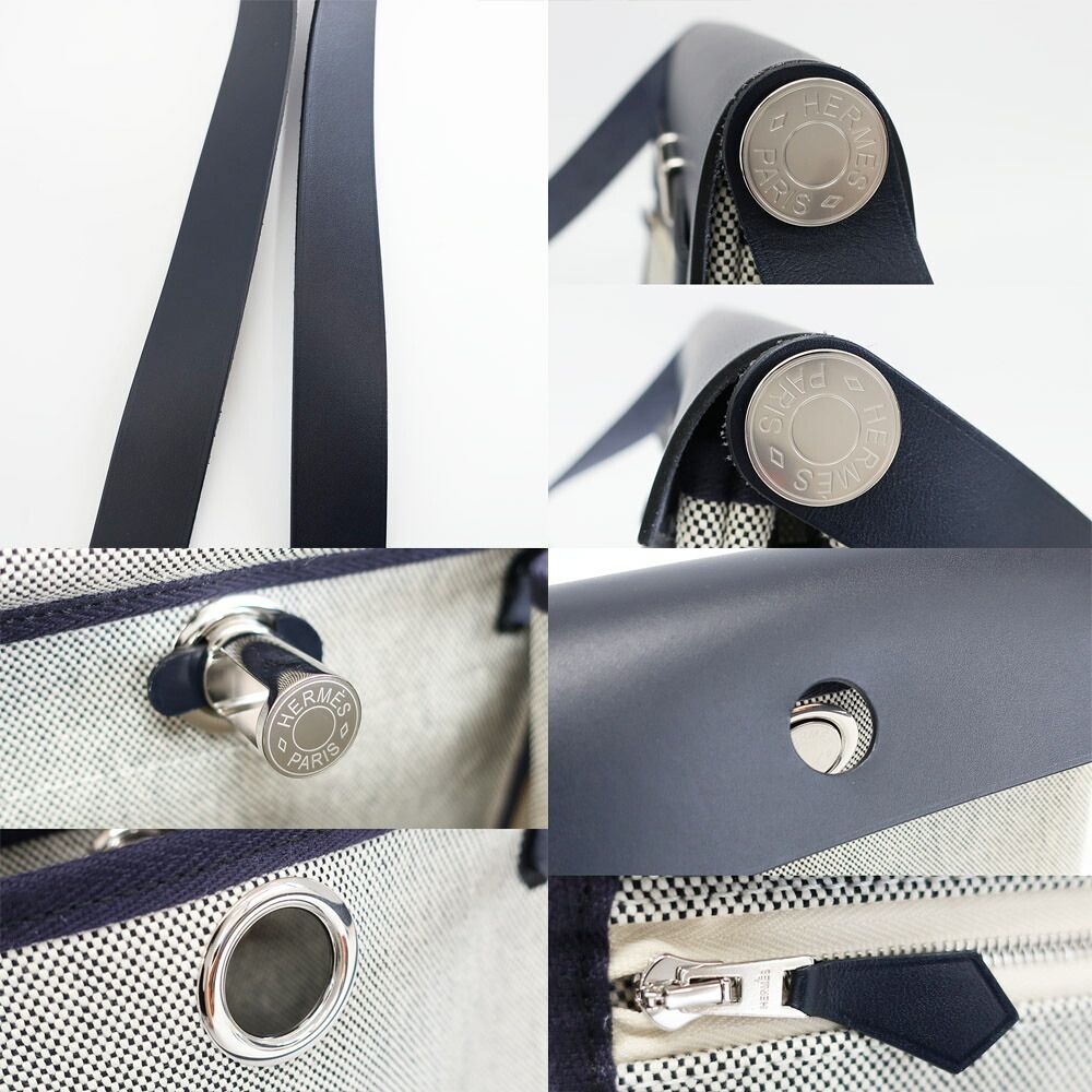 Hermes Herbag Zip 20 Shoulder Bag Gray Navy Silver Vache Hunter Toile — view 8