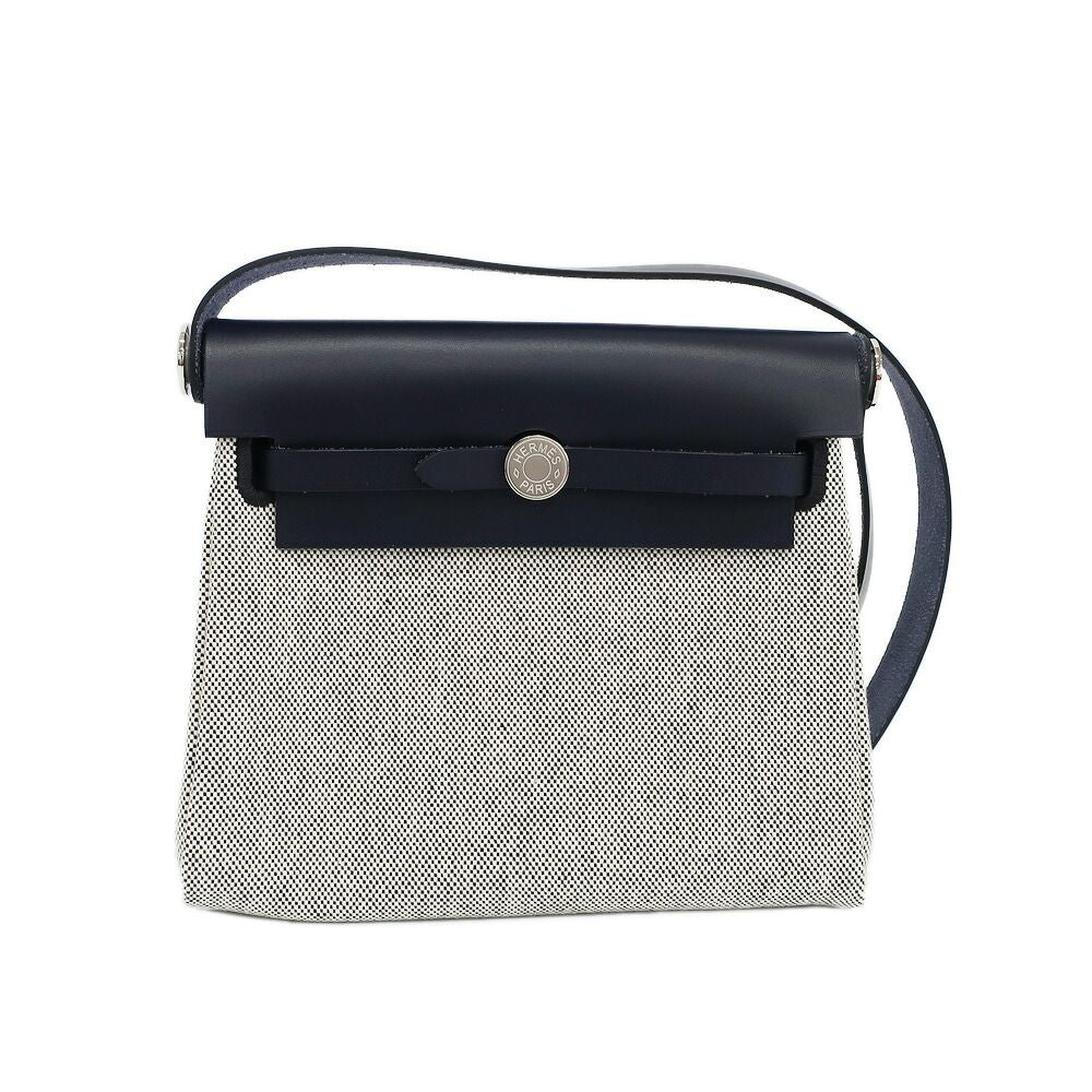 Hermes Herbag Zip 20 Shoulder Bag Gray Navy Silver Vache Hunter Toile