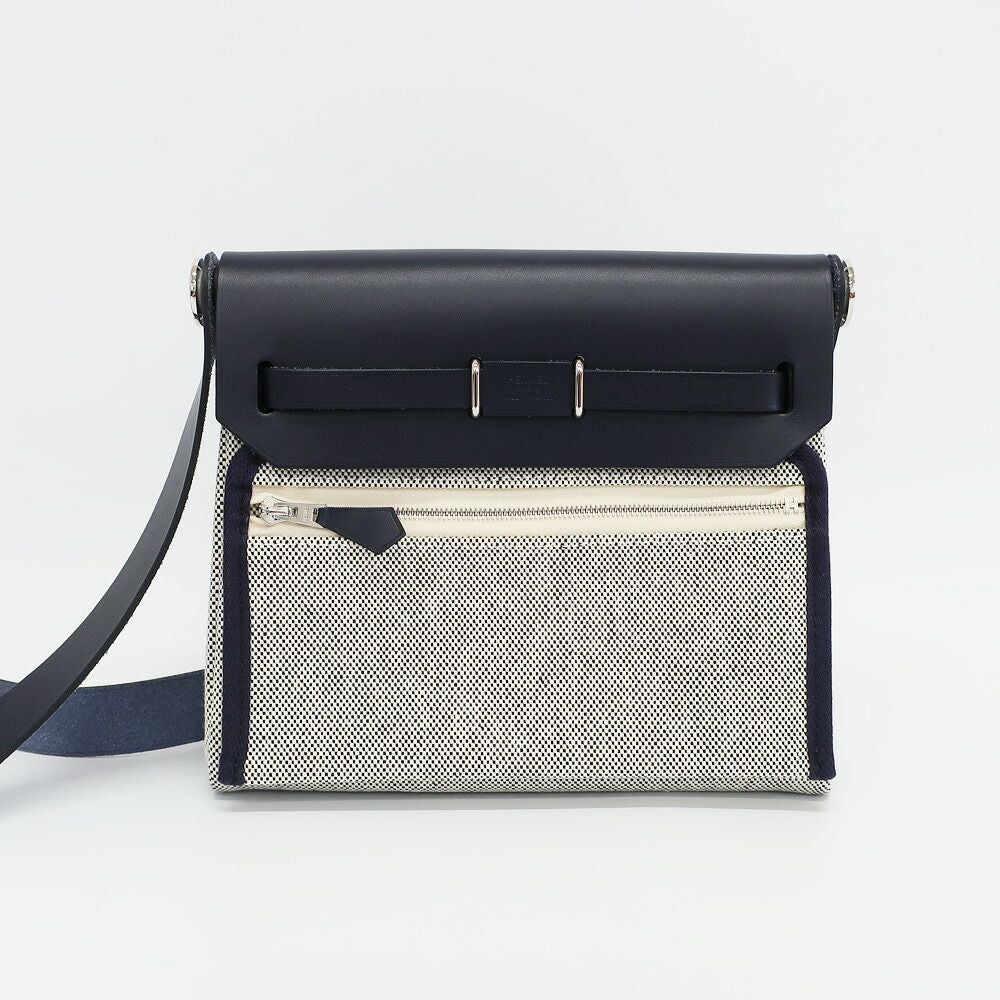 Hermes Herbag Zip 20 Shoulder Bag Gray Navy Silver Vache Hunter Toile — view 2