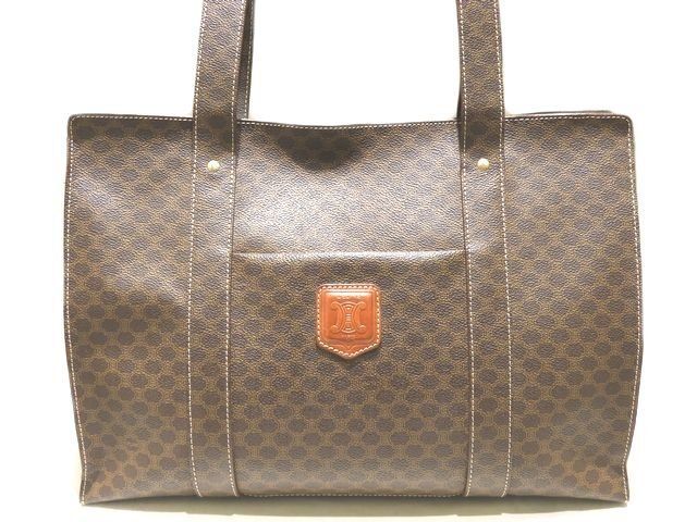 Celine Macadam Shoulder Tote Bag Dark Brown Leather Vintage