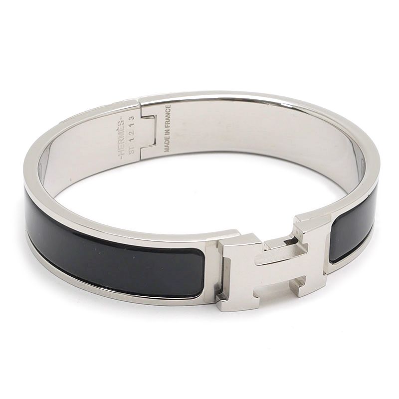 Hermes Clic Clac Bangle Black Silver Bracelet