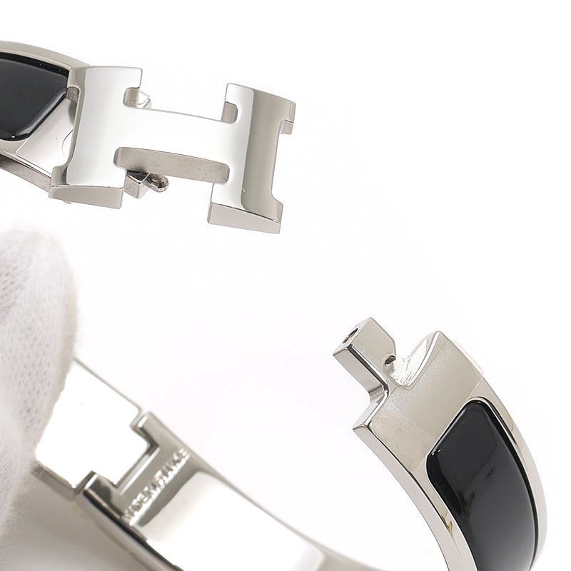 Hermes Clic Clac Bangle Black Silver Bracelet — view 4