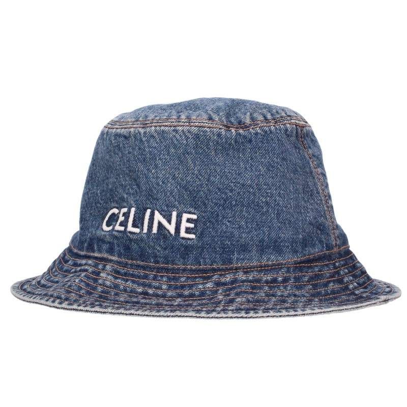 Celine Logo Embroidery Denim Bucket Hat