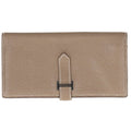 Hermes Bearn Soufflet Silver Leather Wallet