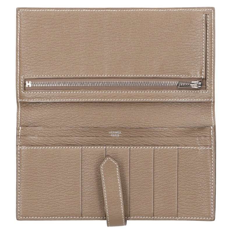 Hermes Bearn Soufflet Silver Leather Wallet — view 3