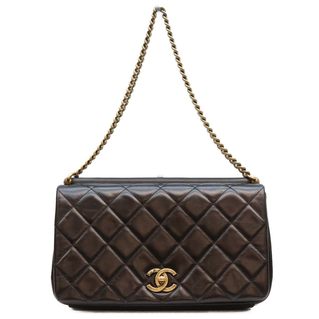 Chanel Black Vintage Calfskin Paris in Rome Gold Bar Flap Shoulder Bag