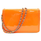 Chanel Orange CC Logo Stitch Patent Chain Wallet Shoulder Bag — view 3