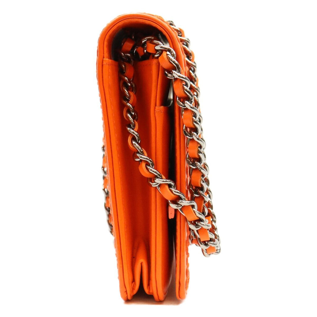 Chanel Orange CC Logo Stitch Patent Chain Wallet Shoulder Bag — view 4