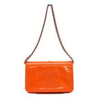 Chanel Orange CC Logo Stitch Patent Chain Wallet Shoulder Bag