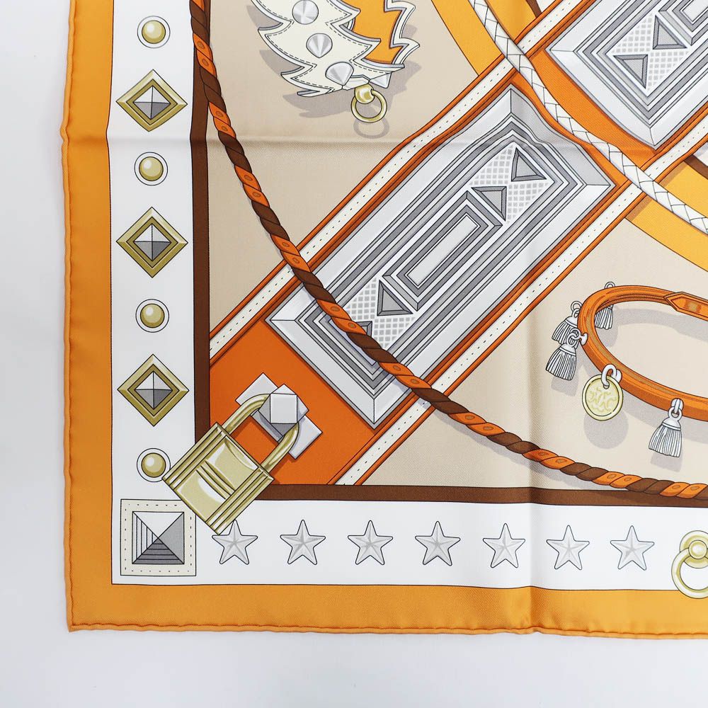 Hermes Carre 90 Tall and Collar Scarf Silk Orange Clair Arzan White — view 6