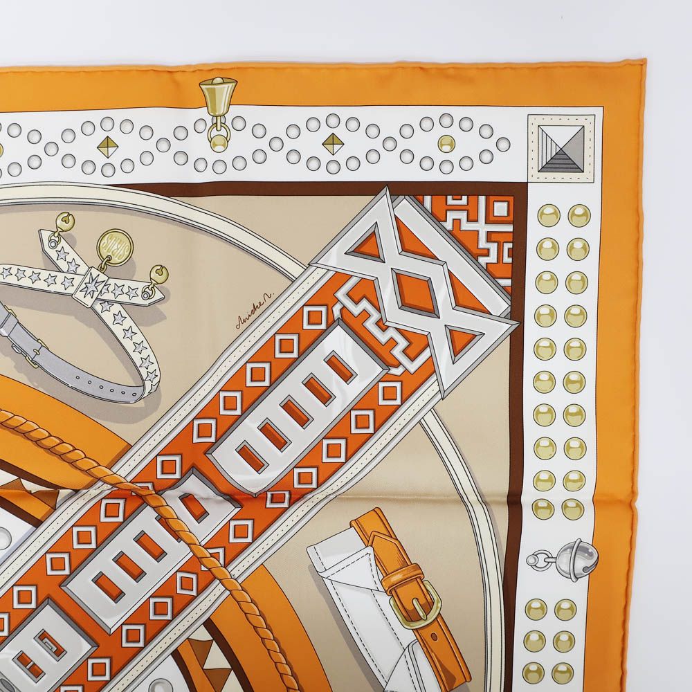 Hermes Carre 90 Tall and Collar Scarf Silk Orange Clair Arzan White — view 4