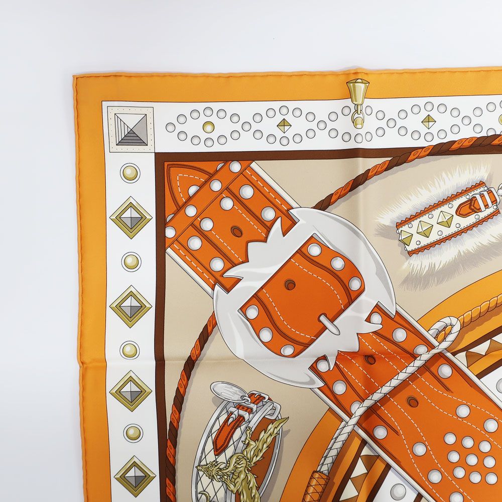 Hermes Carre 90 Tall and Collar Scarf Silk Orange Clair Arzan White — view 5