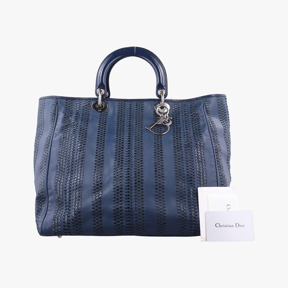 Dior Lady Soft Blue Black Leather Handbag