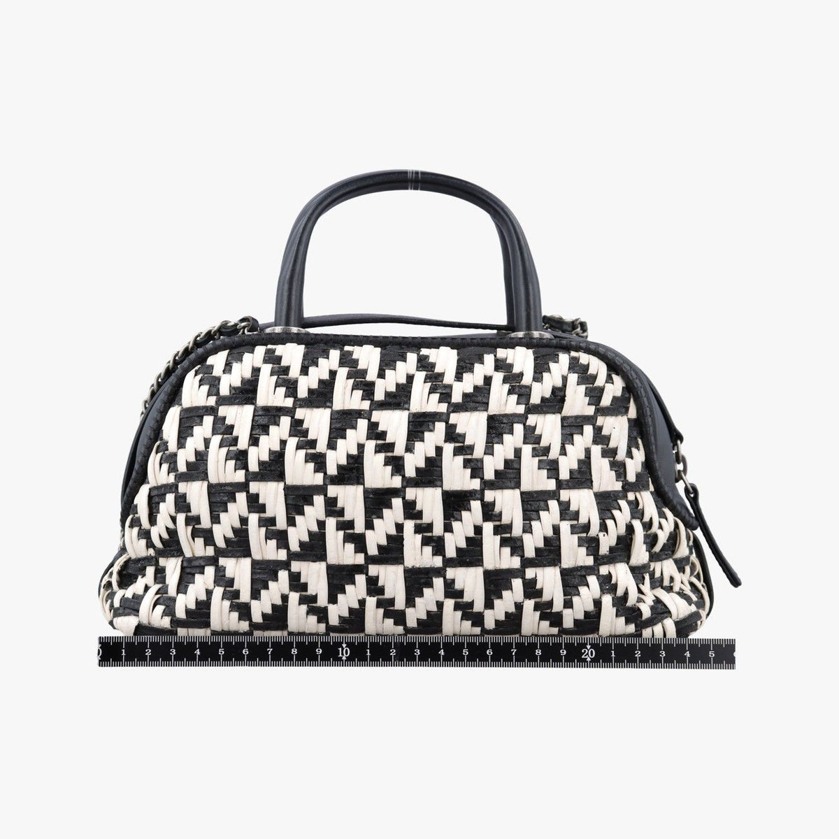Chanel CC Woven Bowling White Black Leather — view 2