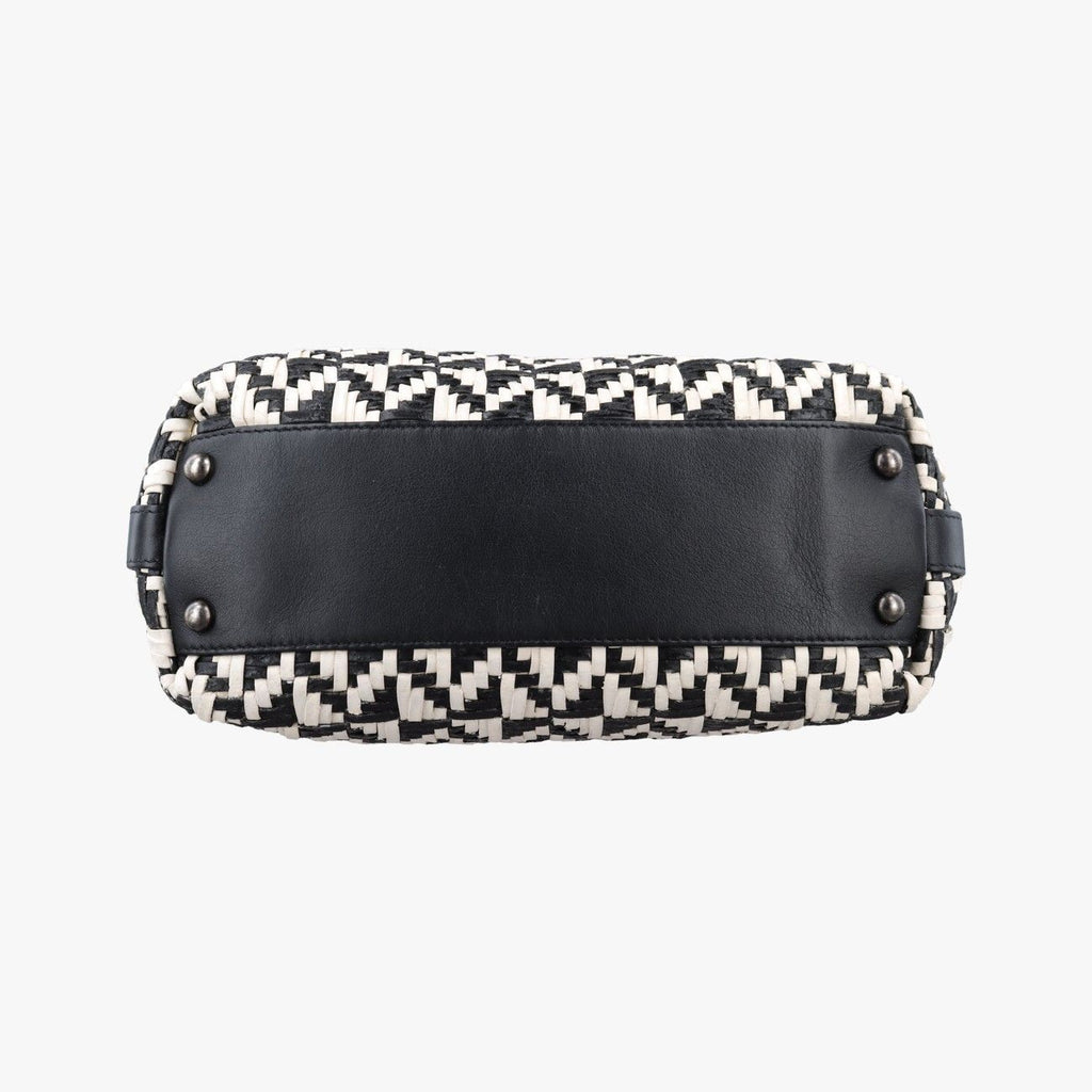 Chanel CC Woven Bowling White Black Leather — view 3