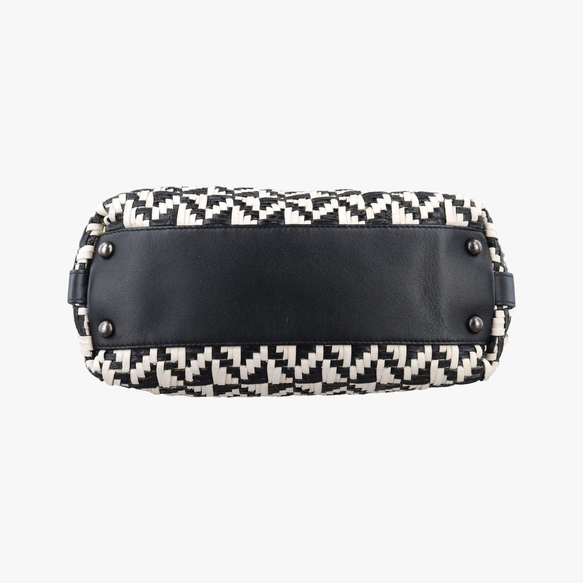 Chanel CC Woven Bowling White Black Leather — view 3