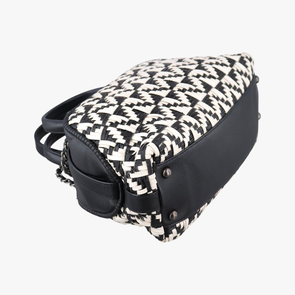 Chanel CC Woven Bowling White Black Leather — view 7