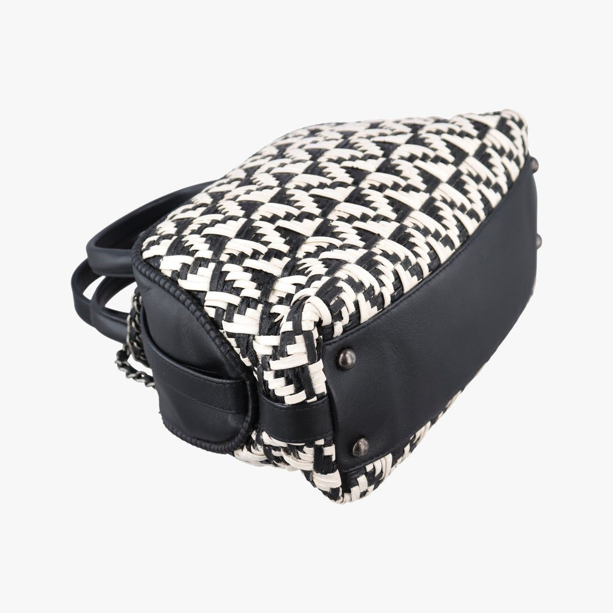 Chanel CC Woven Bowling White Black Leather — view 7
