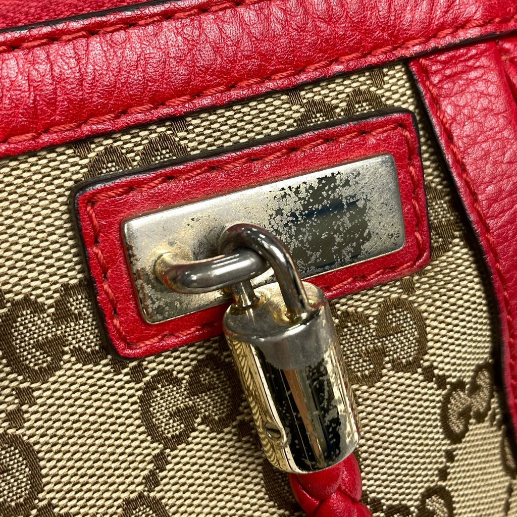 Gucci Handbag GG Pattern Bella Bamboo Fringe Canvas Brown Red — view 4