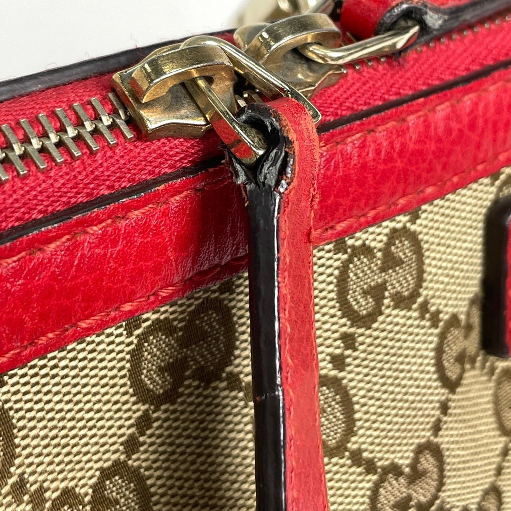 Gucci Handbag GG Pattern Bella Bamboo Fringe Canvas Brown Red — view 6