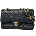 Chanel Shoulder Bag Quilted Double Flap CC Logo Leather Black