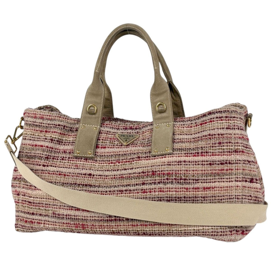 Prada Tote Bag Canapa 2-Way Tweed Rosso