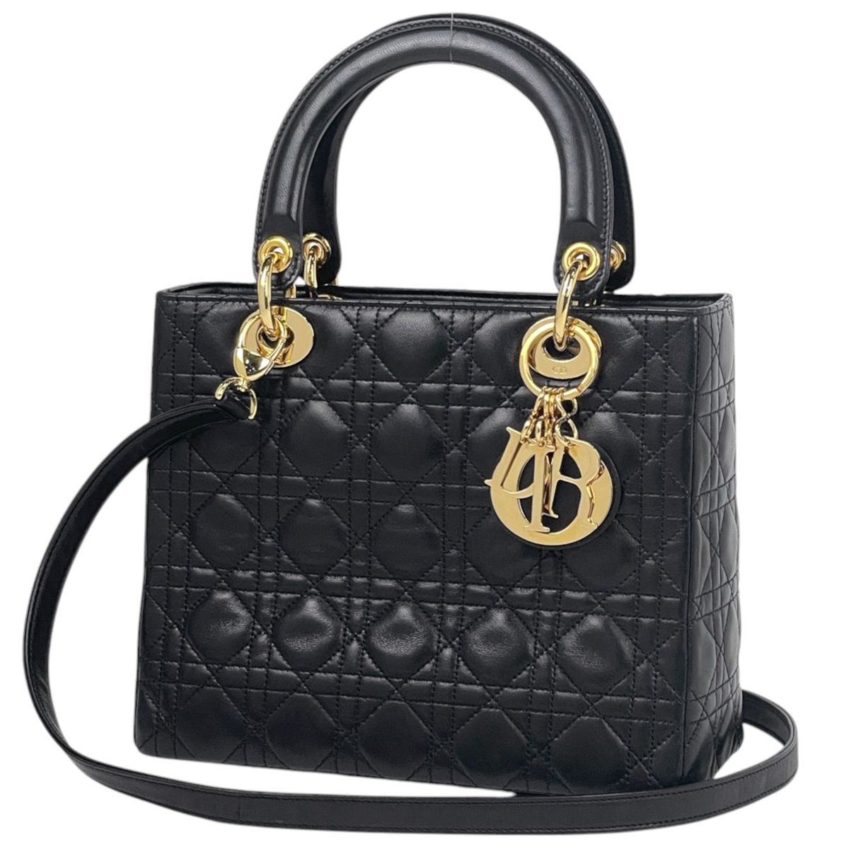 Dior Handbag Lady 2-Way Leather Black