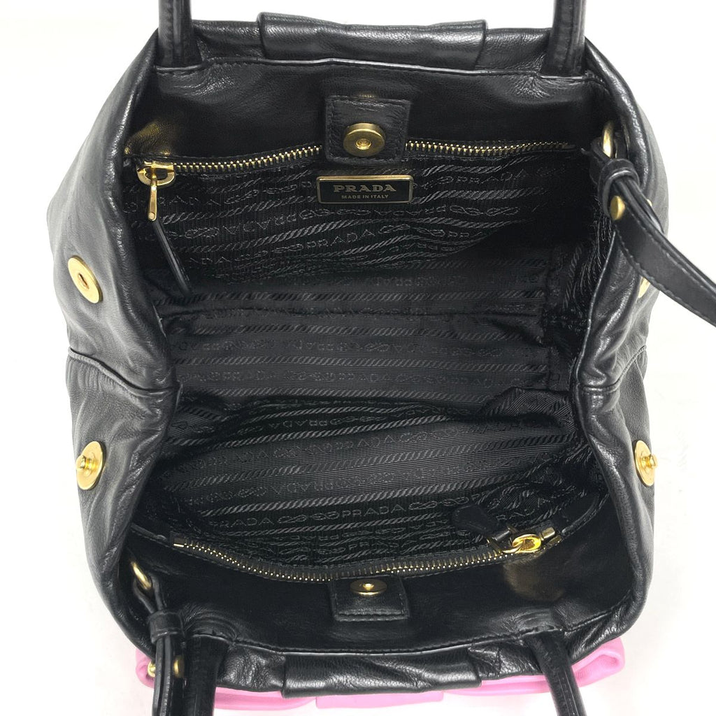 Prada Handbag Ribbon 2-Way Leather Nero Pink — view 7