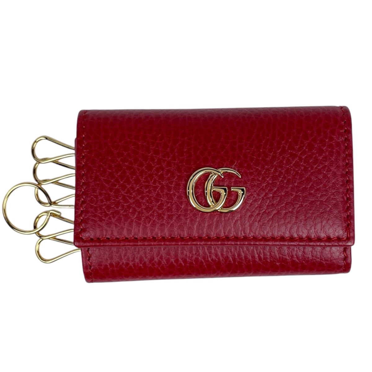 Gucci Key Case GG Marmont Double G Leather Red Key Holder