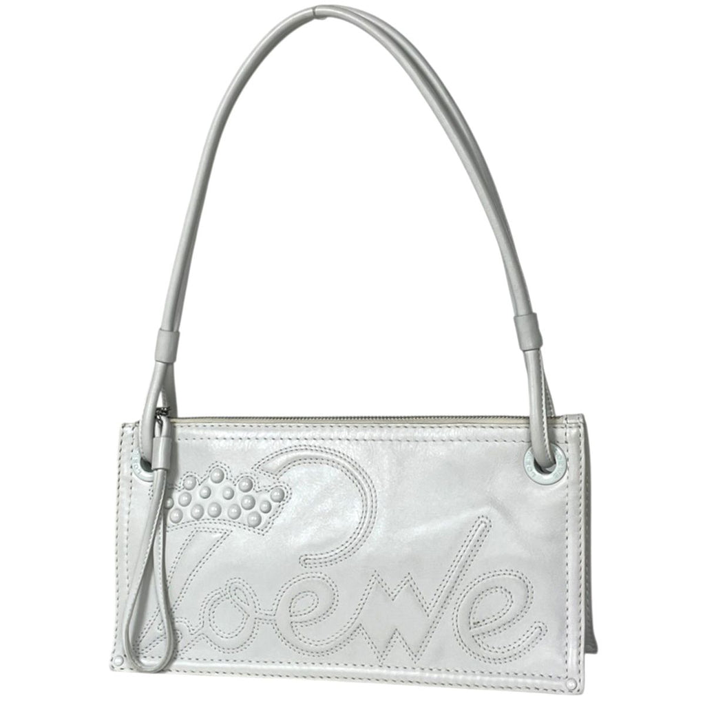 Loewe Tote Bag Crown Studs Logo Leather White