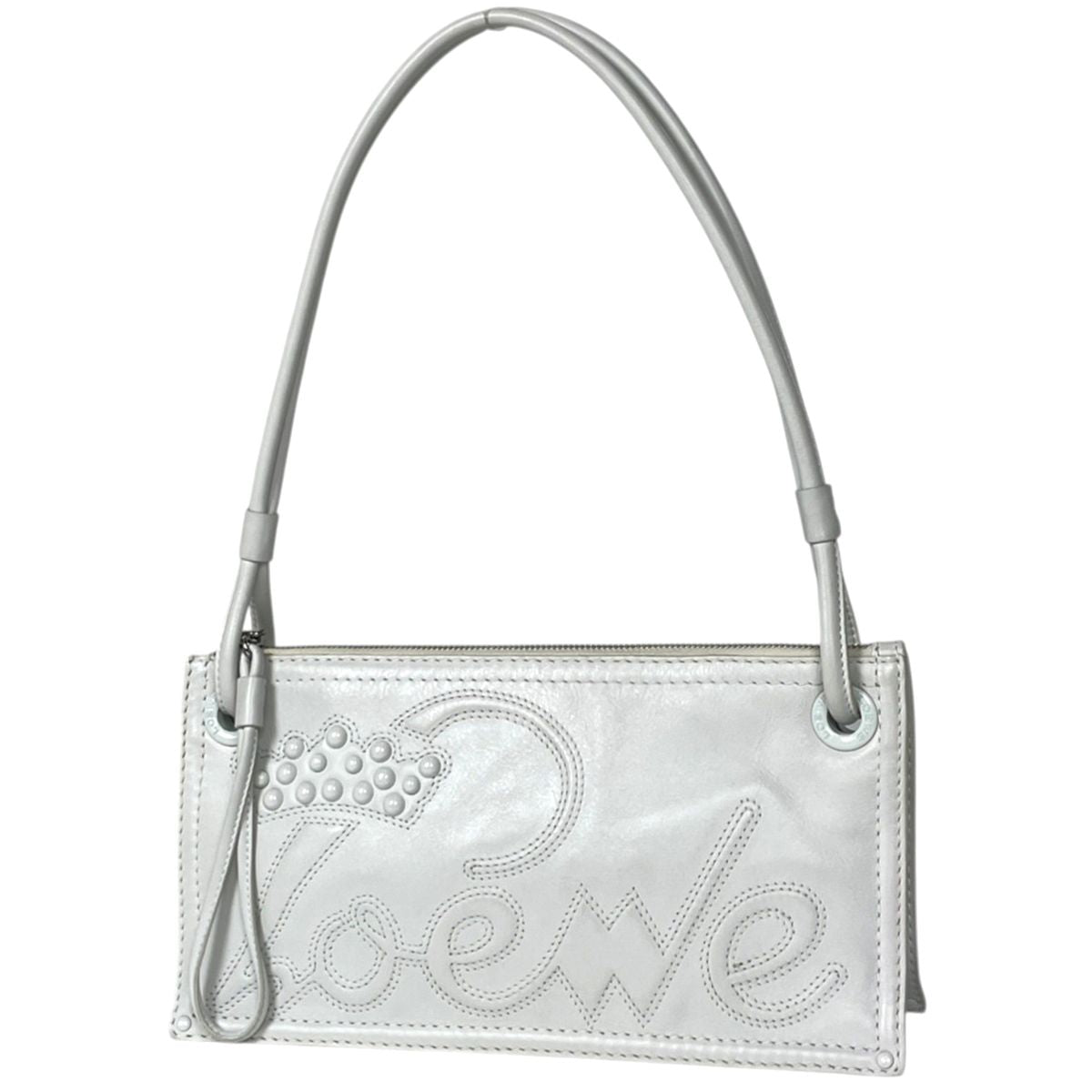 Loewe Tote Bag Crown Studs Logo Leather White
