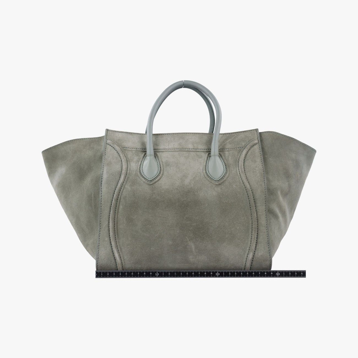 Celine Luggage Small Square Phantom Green Gray Suede Handbag — view 2