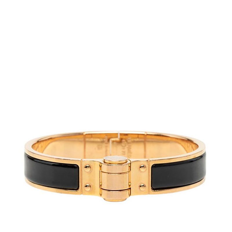 Hermes Charniere PM Bangle Bracelet Pink Gold Black Plated Enamel