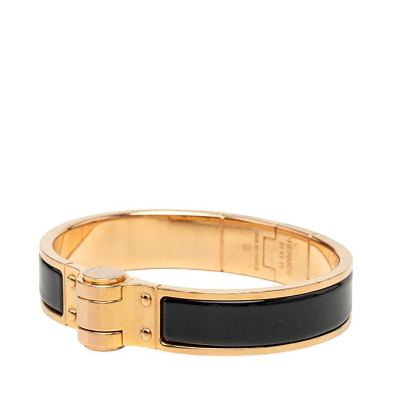 Hermes Charniere PM Bangle Bracelet Pink Gold Black Plated Enamel — view 2