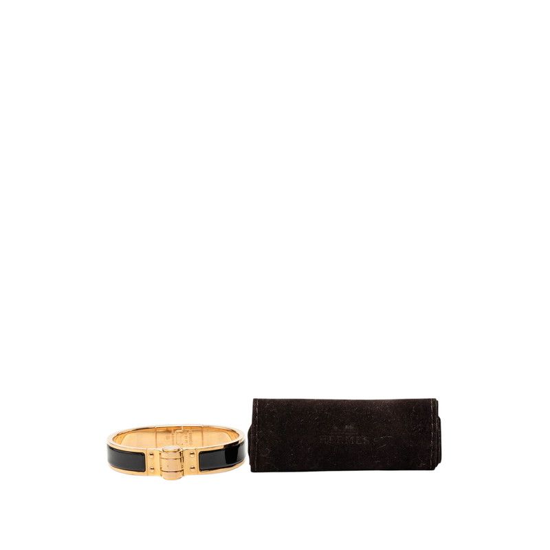 Hermes Charniere PM Bangle Bracelet Pink Gold Black Plated Enamel — view 6