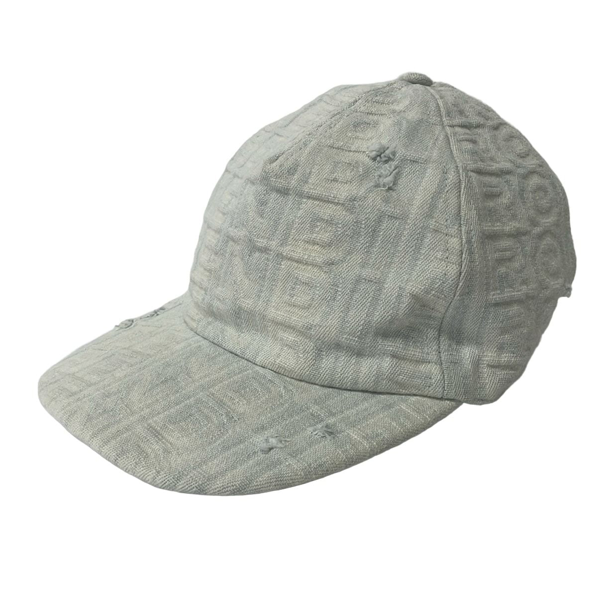 Fendi Cap 58.0 White Light Gray Denim Logo Distressed Hat