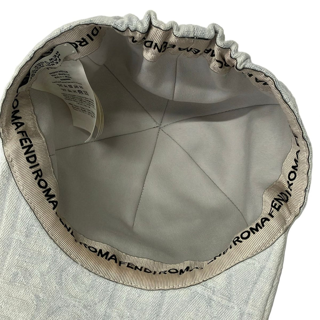 Fendi Cap 58.0 White Light Gray Denim Logo Distressed Hat — view 4