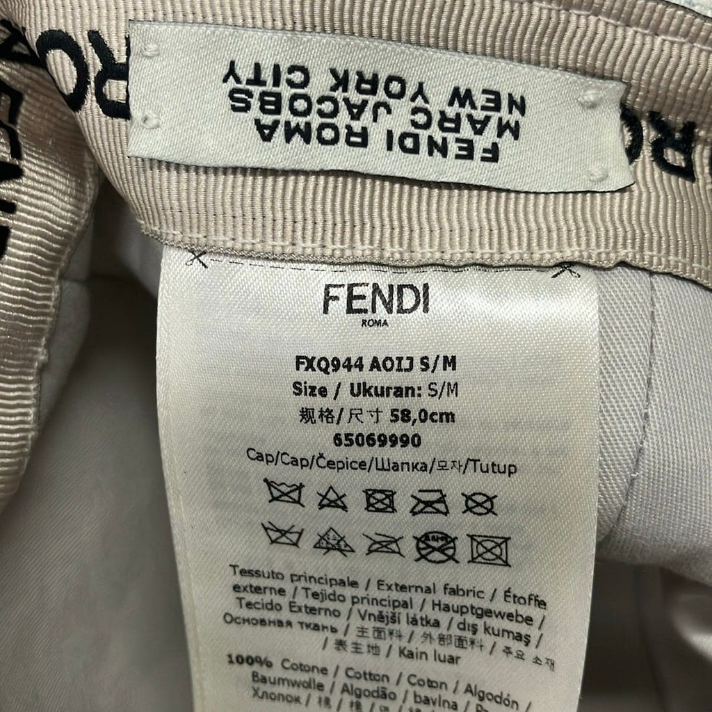 Fendi Cap 58.0 White Light Gray Denim Logo Distressed Hat — view 5
