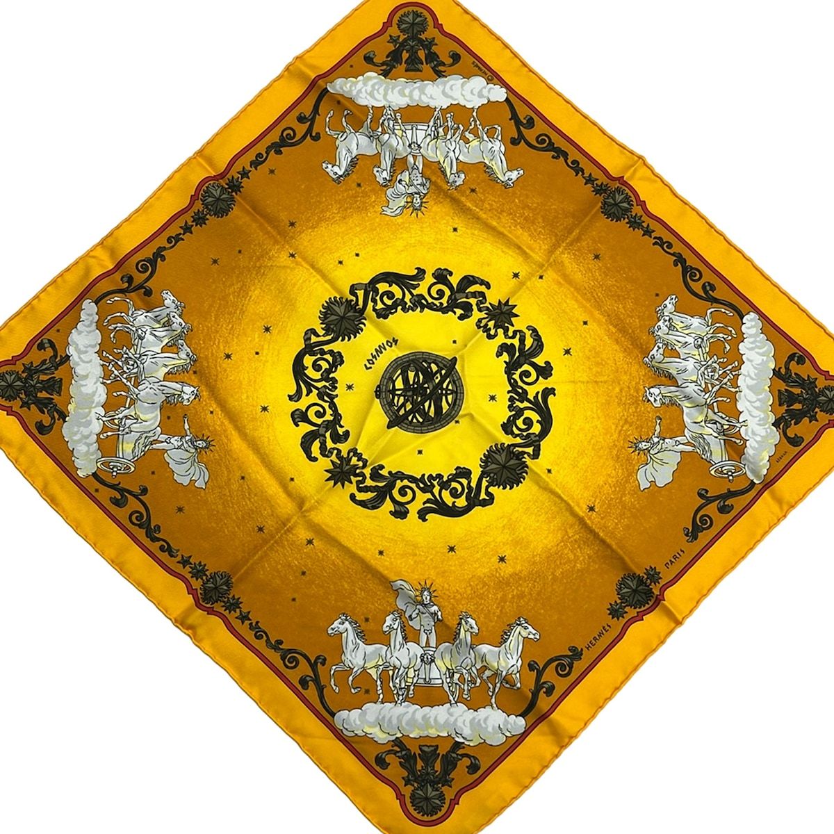 Hermes Scarf Petit Carre Yellow Orange Multi Cosmos Silk