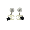 Chanel Earrings White Black CC Logo Camellia