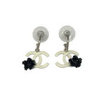 Chanel Earrings White Black CC Logo Camellia