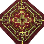 Hermes Scarf Carre 90 Bordeaux Yellow Multi Eperon D'or