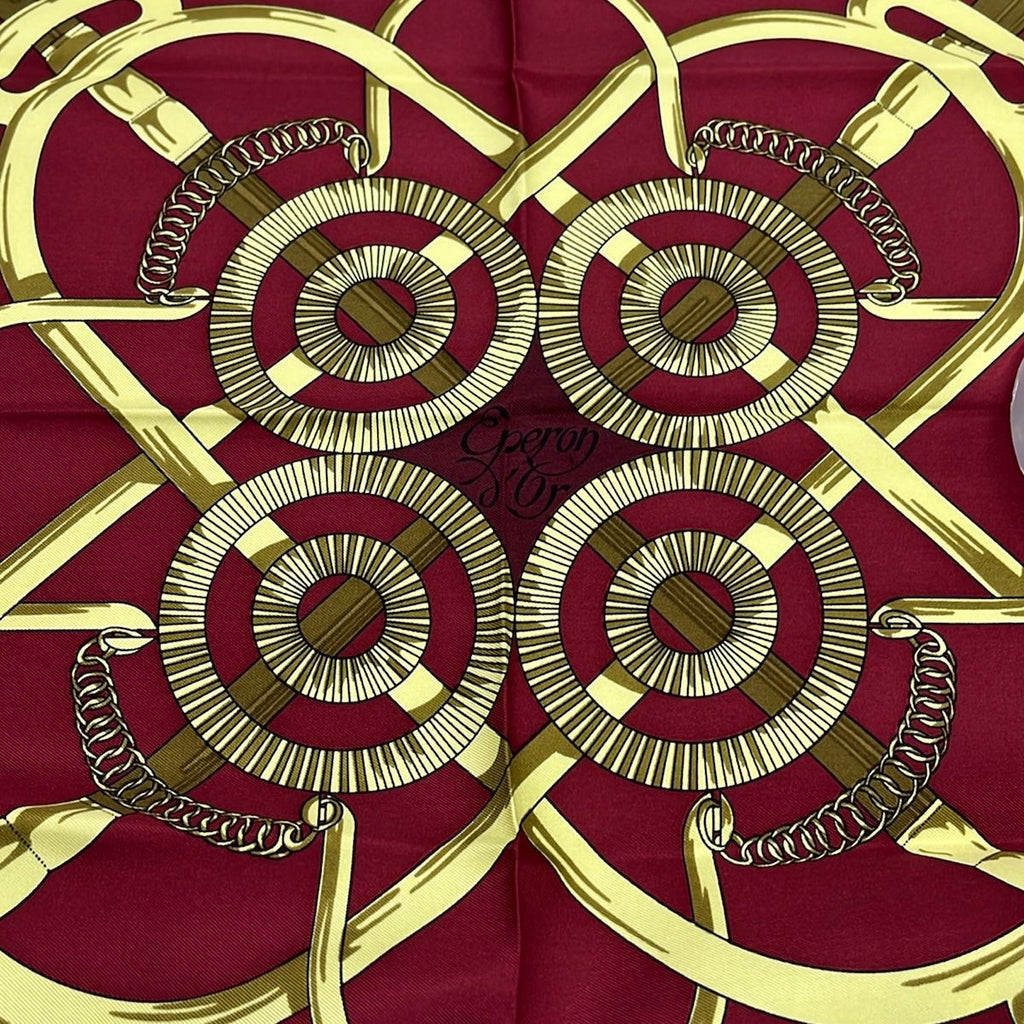 Hermes Scarf Carre 90 Bordeaux Yellow Multi Eperon D'or — view 4